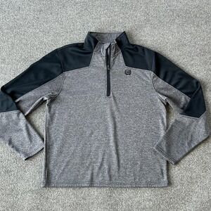 Cinch‎ Pullover Mens Large Gray Black Quarter Zip Long Sleeve Athletic Top